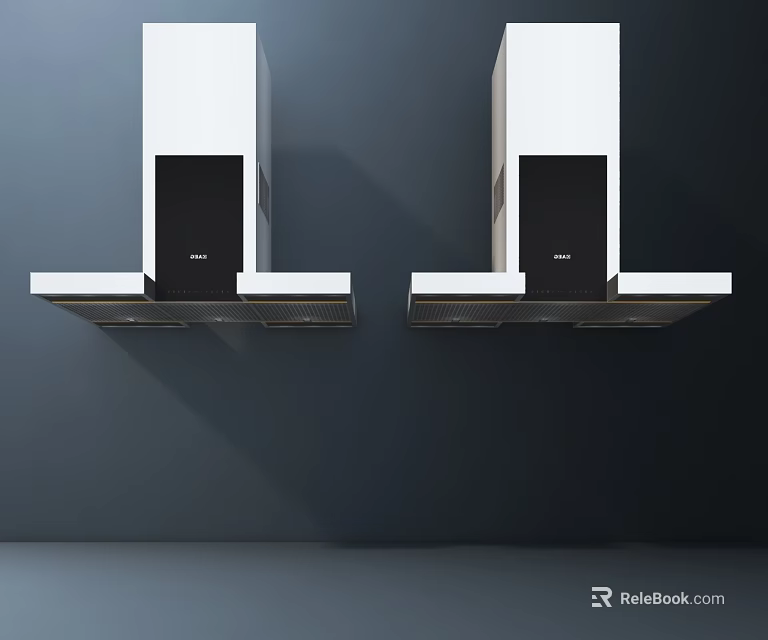 Modern White Kitchen Range Hoods Mounted On Dark Wall For Minimalist Design 3d model