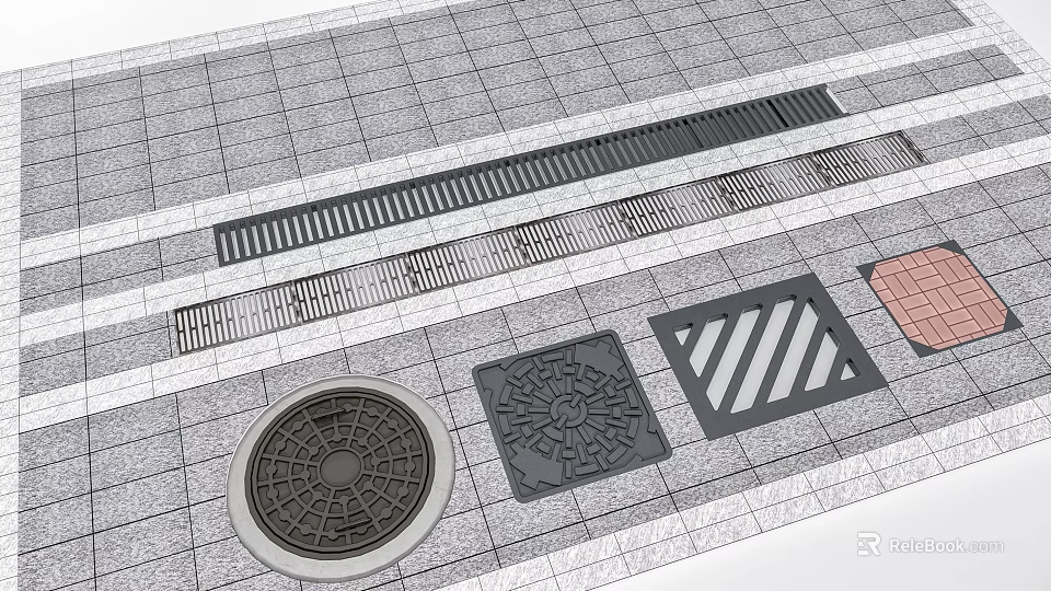 Garden Pavement Decorative Elements With Designed Manhole Covers And Grates 3d model 