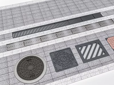 Garden Pavement Decorative Elements With Designed Manhole Covers And Grates 3d model