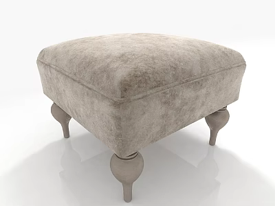 Light Gray Upholstered Ottoman with Classic Turned Wooden Legs for Living Room Decor 3d model