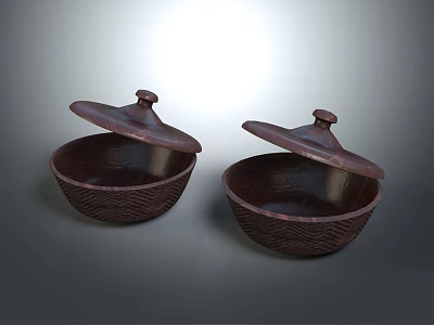 Two Brown Woven Bowls With Lids Practical Daily Living Essentials For Home 3d model