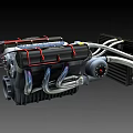 Detailed 3D Engine Model With Black Body Red Accent Lines Silver Pipes And Radiator