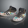 High Top Casual Sneakers With Colorful Graffiti Design Black Stripes And White Sole
