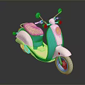 Stylish Teal and Cream Scooter with Beige Seat on Black Smooth Surface and Reflection