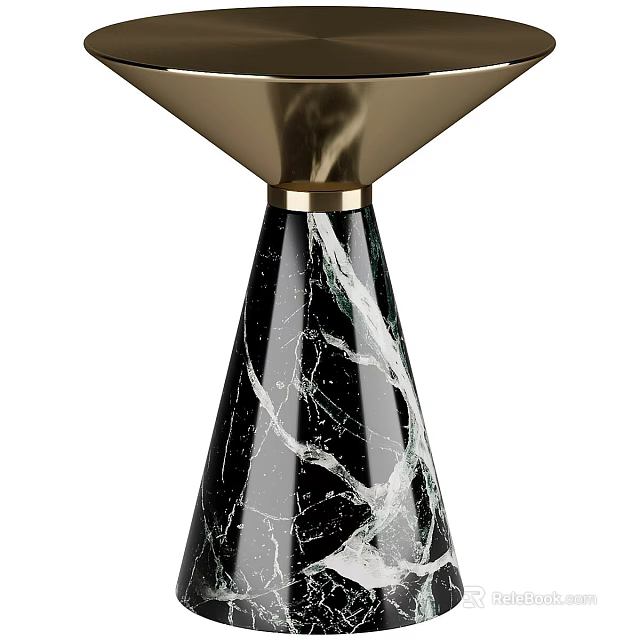 Functional Desk With Black Marble Texture And Golden Top In Modern Stylish Design 3d model 