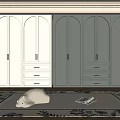 Modern Wardrobe Interior Design With White And Green Double Doors And Metal Handle Drawers