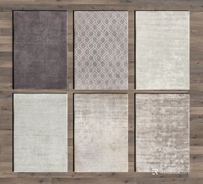 Square Rugs Displaying Various Textures Patterns And Colors On Wooden Floor 3d model 