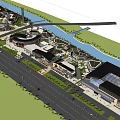 Modern Commercial Street With Waterfront Views Modern Buildings And Green Landscaped Areas