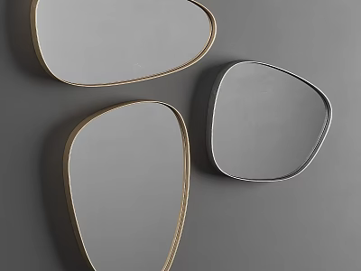 Modern Decorative Mirrors With Irregular Shapes And Gold Silver Frames On Gray Wall 3d model