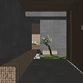 Contemporary Entryway Hallway Design With Gray Walls Decorative Branch Light Shadow Effects And Wooden Accents
