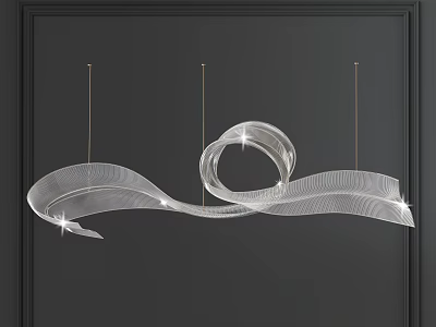 Sleek Modern Curved Crystal Chandelier with Transparent Sleek Design and Gold Hanging Wires 3d model