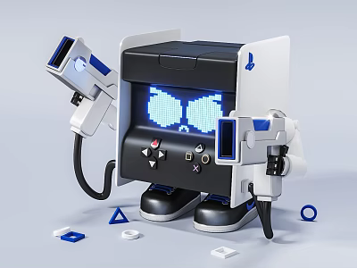 Fun Electric Toy Robot With Blue Pixel Eye Screen And Detachable Triangle Circle Components 3d model