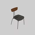 Modern Single Chair With Wooden Backrest Gray Leather Seat And Black Metal Legs