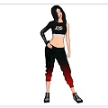 Woman in XCP Crop Top Black Red Gradient Pants with Flame Pattern and Sporty Sneakers