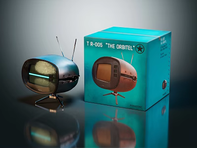 Vintage Television Model TR-005 Orbitel With Antenna And Original Packaging Box 3d model