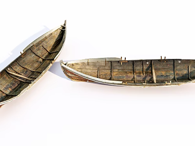 Two Vintage Wooden Boats With Classic Hull Design And Weathered Wood Planks 3d model