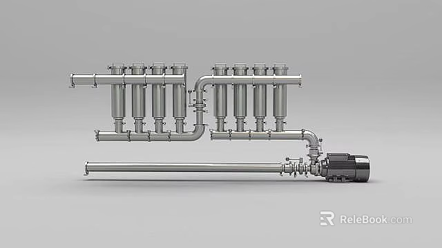 Industrial Mechanical Component With Multiple Pipes Connectors And Motor Assembly 3d model 