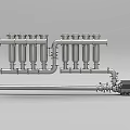 Industrial Mechanical Component With Multiple Pipes Connectors And Motor Assembly