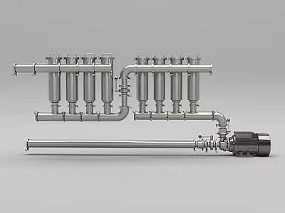 Industrial Mechanical Component With Multiple Pipes Connectors And Motor Assembly 3d model