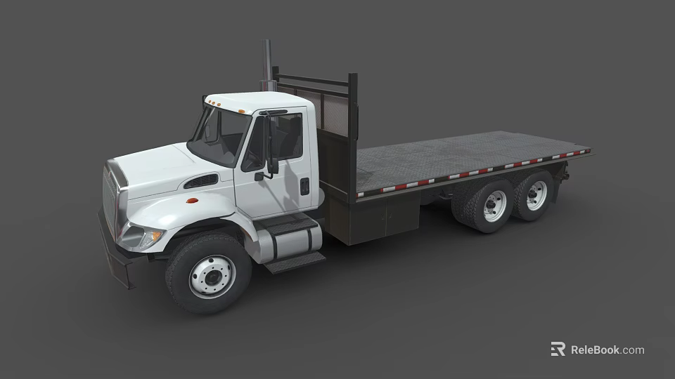 White Flatbed Truck With Cab Flatbed Platform And Heavy Duty Wheels 3d model 