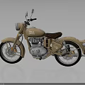 Vintage Royal Enfield Motorcycle With Tan Body Brown Leather Seat And Chrome Accents