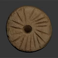 Ancient Stone Artifact With Circular Shape And Central Hole And Radiating Grooves On Dark Background