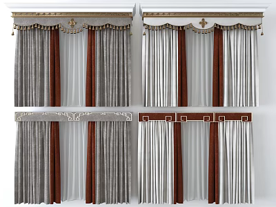 Elegant Decorative Curtains With Valance Tassels And Pleated Design In Neutral Tones 3d model