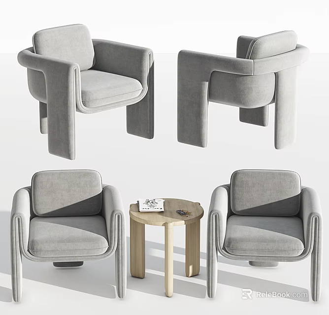 Modern Casual Sofa Set With Comfortable Gray Fabric Seats And Wooden Coffee Table 3d model 