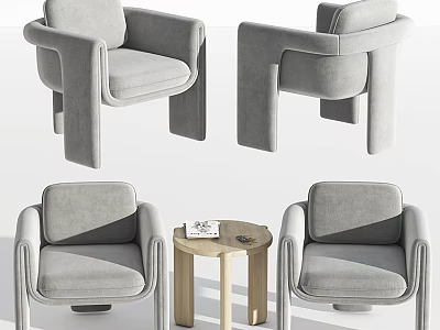 Modern Casual Sofa Set With Comfortable Gray Fabric Seats And Wooden Coffee Table 3d model