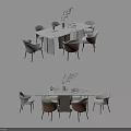 Modern Dining Table Set With Beige And Brown Chairs And Decorative Plants 3d model