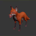 Red Fox 3D Model Standing With Orange Fur White Underbelly Black Legs And Open Mouth