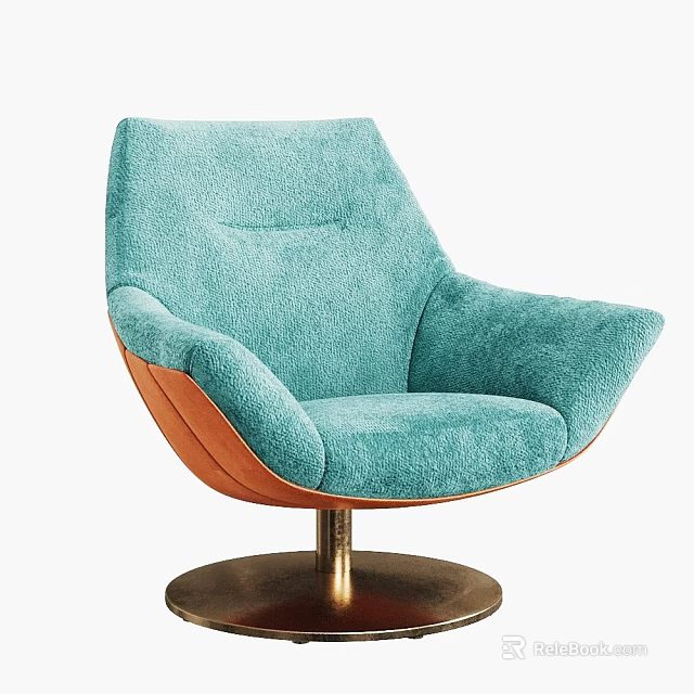 Turquoise Velvet Accent Chair With Brown Armrests And Round Gold Metal Base Modern Design 3d model 