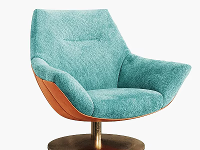 Turquoise Velvet Accent Chair With Brown Armrests And Round Gold Metal Base Modern Design 3d model