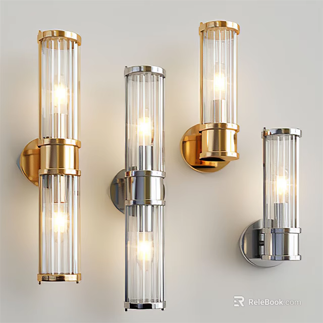 Modern Wall Lamps with Glass Shades Brass and Chrome Finishes Mounted on Wall 3d model 