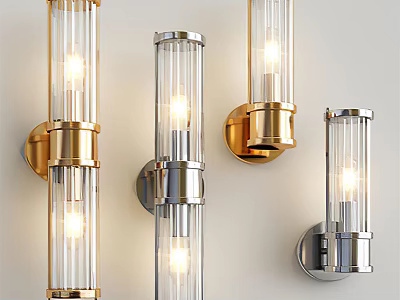 Modern Wall Lamps with Glass Shades Brass and Chrome Finishes Mounted on Wall 3d model