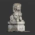 Traditional Chinese Stone Lion Sculpture With Carved Pedestal And Intricate Details