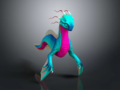 Colorful Mythical Dragon Like Creature With Blue Green Body Pink Belly And Red Tentacles 3d model