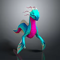 Colorful Mythical Dragon Like Creature With Blue Green Body Pink Belly And Red Tentacles