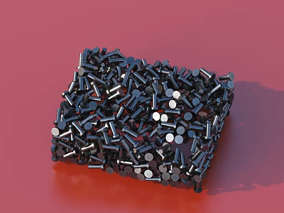 Metallic Black Bolts Arranged To Form Cube Structure On Red Background 3d model