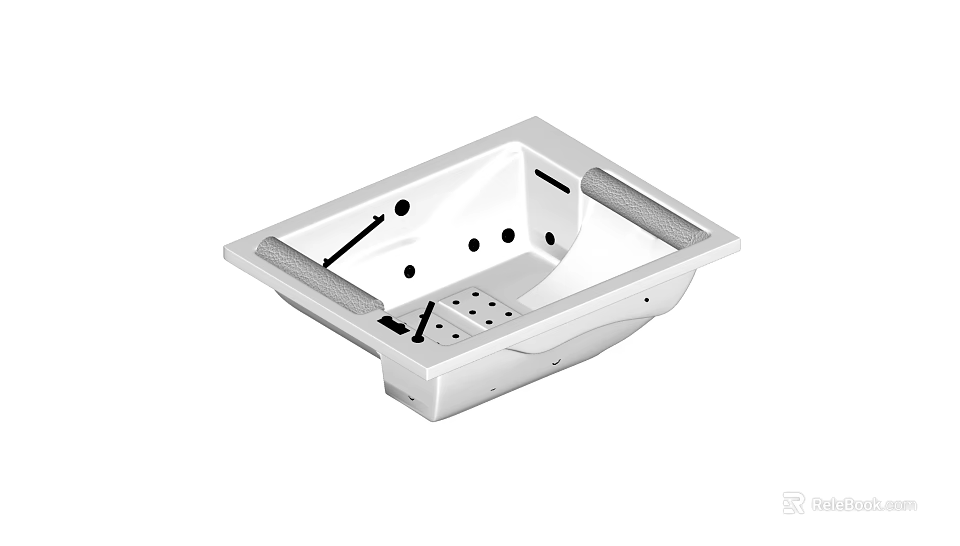 Square White Bathtub With Non slip Pads Built in Handles And Drainage Holes 3d model 
