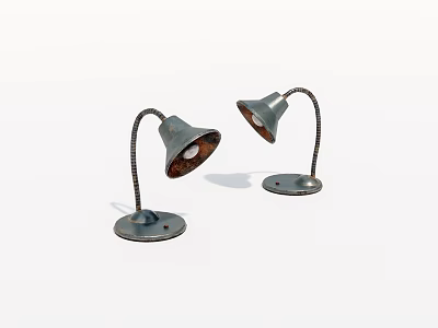 Two Vintage Metal Table Lamps With Curved Arms And Round Bases 3d model
