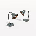 Two Vintage Metal Table Lamps With Curved Arms And Round Bases