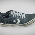 Black Converse Shoes With White Laces And Star Logo Distressed Design