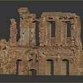 Ancient Red Brick Ruins Model With Broken Walls And Arched Doorways