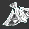 Futuristic Cosmic Spacecraft Featuring Gold Blue Wave Striped Wings And Transparent Windows