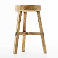 Wooden Stool With Round Seat Crossed Legs And Natural Wood Grain Design