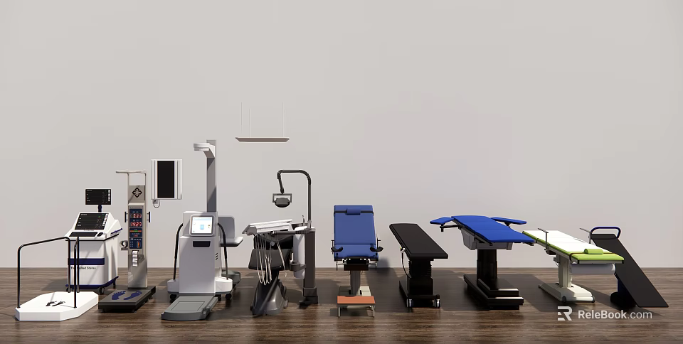 Various Modern Medical Devices Including Examination Tables And Treatment Equipment 3d model 