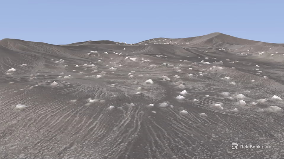 Barren Desert Ground with Black Sand Small Dunes and White Stones 3d model 