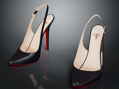 Pointed Toe Leather High Heels With Stiletto Heel Red Sole And Buckle Strap 3d model