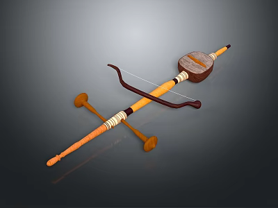 Traditional Chinese Erhu String Instrument With Wooden Neck Sound Box And Bow 3d model
